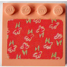 LEGO Saumon léger Tuile 4 x 4 avec Goujons sur Bord avec Fleurs Autocollant (6179)