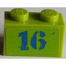 LEGO Limoen Steen 1 x 2 met '16' Sticker met buis aan de onderzijde (3004)