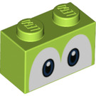 LEGO Limette Backstein 1 x 2 mit Augen mit Unterrohr (68946 / 101881)
