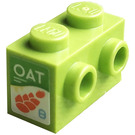 LEGO Lime Brick 1 x 2 with Studs on One Side with White 'OAT' and Orange Oats Sticker (11211)