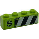 LEGO Lime Brick 1 x 4 with '6' and Black and White Danger Stripes Left Sticker (3010)