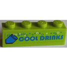 LEGO Limette Backstein 1 x 4 mit Bubbles, Blau Soda Pop Can und 'COOL DRINKS' Aufkleber (3010)