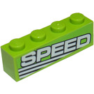 LEGO Limette Backstein 1 x 4 mit 'SPEED' (Links) Aufkleber (3010)