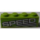 LEGO Lime Brick 1 x 4 with "SPEED" (Right) Sticker (3010)