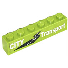 LEGO Limette Backstein 1 x 6 mit CITY Transport  Aufkleber (3009)