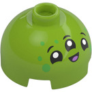 LEGO Lime Brick 2 x 2 Round with Dome Top with Smiling Face with Three Eyes (Hollow Stud, Axle Holder) (3262 / 106345)