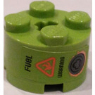 LEGO Lime Brick 2 x 2 Round with 'FUEL WARNING' Sticker (3941)