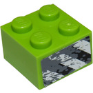 LEGO Lime Brick 2 x 2 with Black and White Danger Stripes (Left) Sticker (3003)