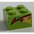 LEGO Limoen Steen 2 x 2 met Rood en Geel Vlam Sticker (3003)