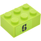 LEGO Limette Backstein 2 x 3 mit "6" (Recht) Aufkleber (3002)