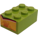 LEGO Limette Backstein 2 x 3 mit Flames (Both Klein Ends) Aufkleber (3002)