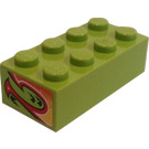 LEGO Lime Brick 2 x 4 with Flame Ends (Both Short Sides) Sticker (3001)