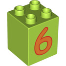 LEGO Lime Duplo Brick 2 x 2 x 2 with Orange '6' (31110 / 88265)