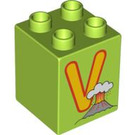 LEGO Lime Duplo Brick 2 x 2 x 2 with V for Volcano  (31110 / 93018)