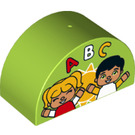 LEGO Lime Duplo Brick 2 x 4 x 2 with Curved Top with 'ABC' Girl and Boy, Sun (31213 / 31790)