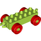 LEGO Lime Duplo Car Chassis 2 x 6 with Red Wheels (Modern Open Hitch) (14639 / 74656)