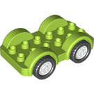 LEGO Lime Duplo Wheelbase 2 x 6 with White Rims and Black Wheels (35026)