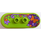 LEGO Lime Minifig Skateboard with Four Wheel Clips with Orange butterfly and floral ornament Sticker (42511)