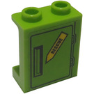 LEGO Chaux Panneau 1 x 2 x 2 avec 'RESCUE' et Porte Manipuler Autocollant avec supports latéraux, tenons creux (6268)