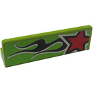 LEGO Lime Panel 1 x 4 with Rounded Corners with Red Star (Right) Sticker (15207)