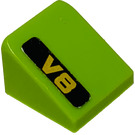 LEGO Lime Slope 1 x 1 (31°) with Gold "V8" on Black Background - Left Side Sticker (35338)