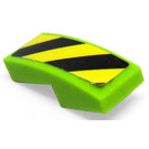 LEGO Lime Slope 1 x 2 Curved with Black and Yellow Danger Stripes Left Sticker (11477)