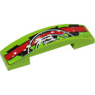 LEGO Lime Slope 1 x 4 Curved Double with Red Stripe, Black Danger Stripes and 3 White Half Circles Sticker (93273)
