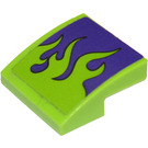 LEGO Lime Slope 2 x 2 Curved with Lime Flames on Dark Purple Background Sticker (15068)