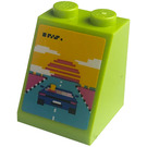 LEGO Lime Slope 2 x 2 x 2 (65°) with Arcade Game, Car, Road, Sun Sticker with Bottom Tube (3678)