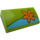 LEGO Lime Slope 2 x 4 Curved with Orange Flower on the Right Side Sticker with Bottom Tubes (88930)
