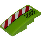 LEGO Lime Slope 2 x 4 Curved with Red and White Danger Stripes and Vent Sticker (93606)