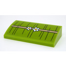 LEGO Lime Slope 2 x 4 Curved with Two White Flowers and Bamboo Stem Sticker with Bottom Tubes (88930)
