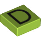 LEGO Lime Tile 1 x 1 with 'D' with Groove (11536 / 13409)