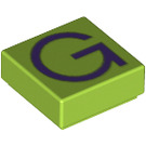 LEGO Lime Tile 1 x 1 with 'G' with Groove (11544 / 13413)