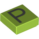 LEGO Lime Tile 1 x 1 with Letter P with Groove (11562 / 13425)