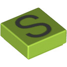 LEGO Limette Fliese 1 x 1 mit Letter S mit Nut (11573 / 13428)