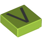 LEGO Lime Tile 1 x 1 with Letter V with Groove (11584 / 13431)