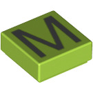 LEGO Lime Tile 1 x 1 with 'M' with Groove (11558 / 13421)