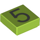 LEGO Lime Tile 1 x 1 with Number 5 with Groove (11606 / 13443)