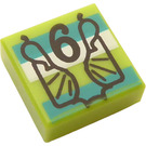 LEGO Lime Tile 1 x 1 with Number 6 and Wrapper with Groove (3070)