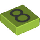 LEGO Limoen Tegel 1 x 1 met Number 8 met groef (11613 / 13446)