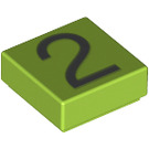 LEGO Limoen Tegel 1 x 1 met Zilver "2" met groef (11596 / 13440)