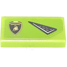 LEGO Lime Tile 1 x 2 with Air Inlet and Lamborghini Emblem Right Sticker with Groove (3069)