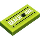 LEGO Lime Tile 1 x 2 with Beach Grl License Plate Sticker with Groove (3069)