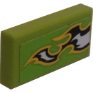 LEGO Lime Tile 1 x 2 with Black/White Flames (Right) Sticker with Groove (3069)