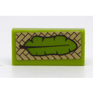 LEGO Lime Tile 1 x 2 with Green Leaf Sticker with Groove (3069)