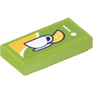 LEGO Lime Tile 1 x 2 with Lemon Tea Sticker with Groove (3069)