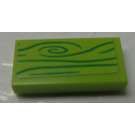 LEGO Lime Tile 1 x 2 with lime background and green wood grain Sticker with Groove (3069)