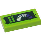 LEGO Lime Tile 1 x 2 with Lime Buttons and Horseshoe Gauge Sticker with Groove (3069)