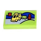 LEGO Lime Tile 1 x 2 with tow truck Sticker with Groove (3069)